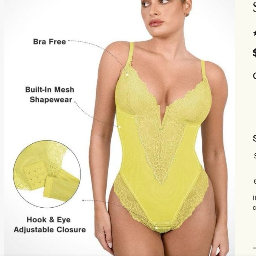 Popilush Yellow Bodysuit Shapewear XL NWT - Picture 12 of 13